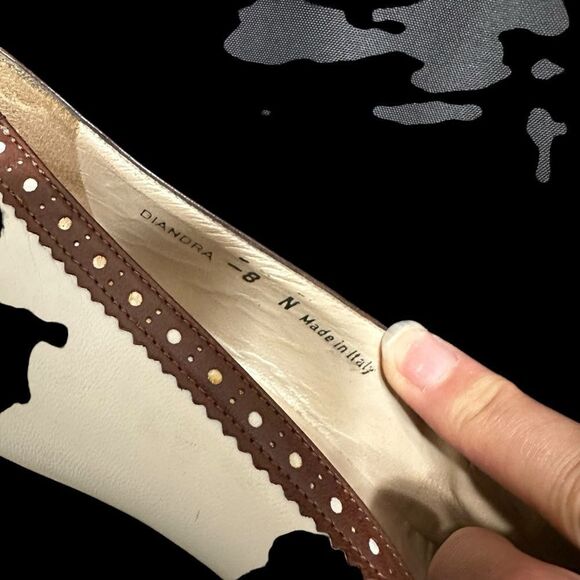 Bally Diandra White Leather pump with brown Cap Toe and broguing detail size 8 N - Picture 7 of 16